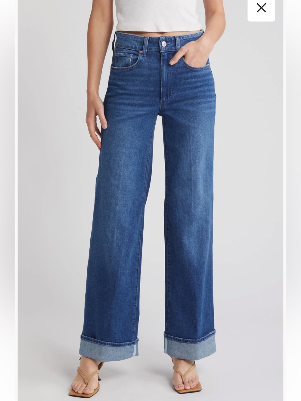 PAIGE Mid Blue Wide Leg Jeans